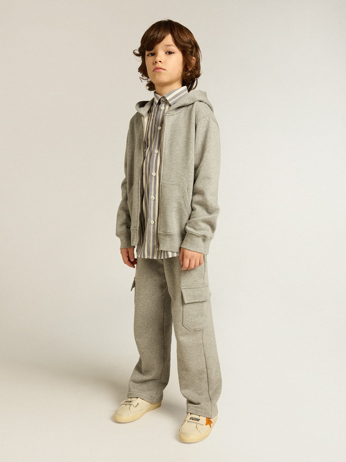 Golden Goose Gray melange cotton cargo joggers with embroidery