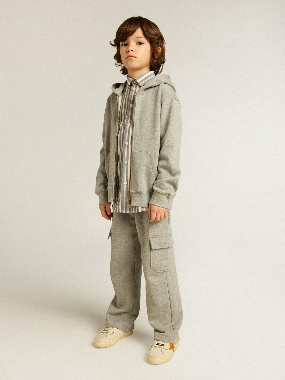 Golden Goose Gray melange cotton cargo joggers with embroidery