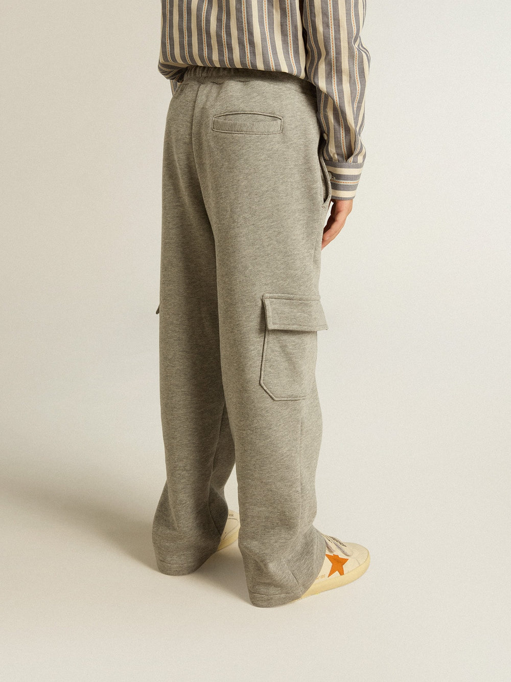 Golden Goose Gray melange cotton cargo joggers with embroidery