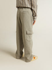 Golden Goose Gray melange cotton cargo joggers with embroidery