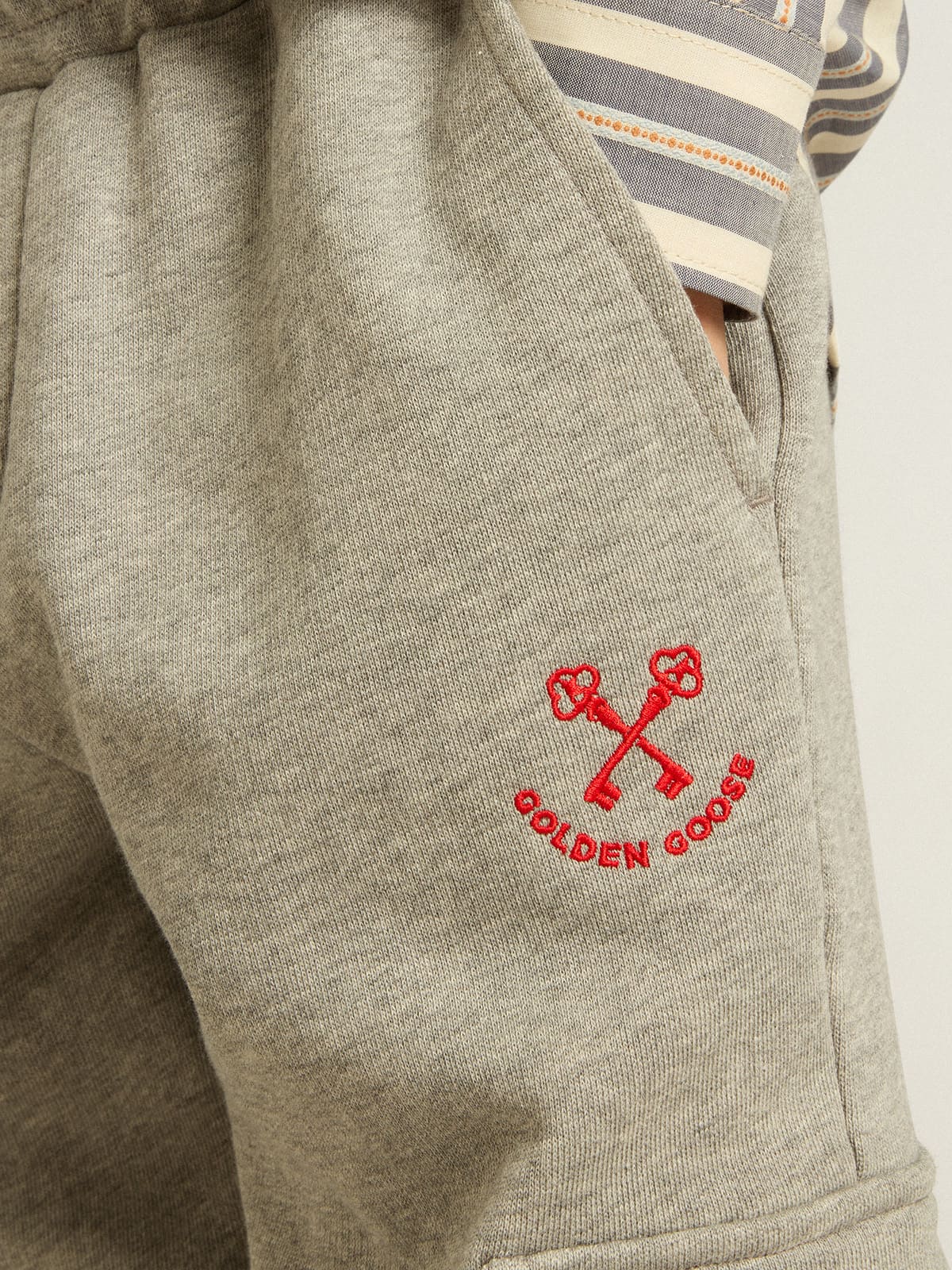 Golden Goose Gray melange cotton cargo joggers with embroidery