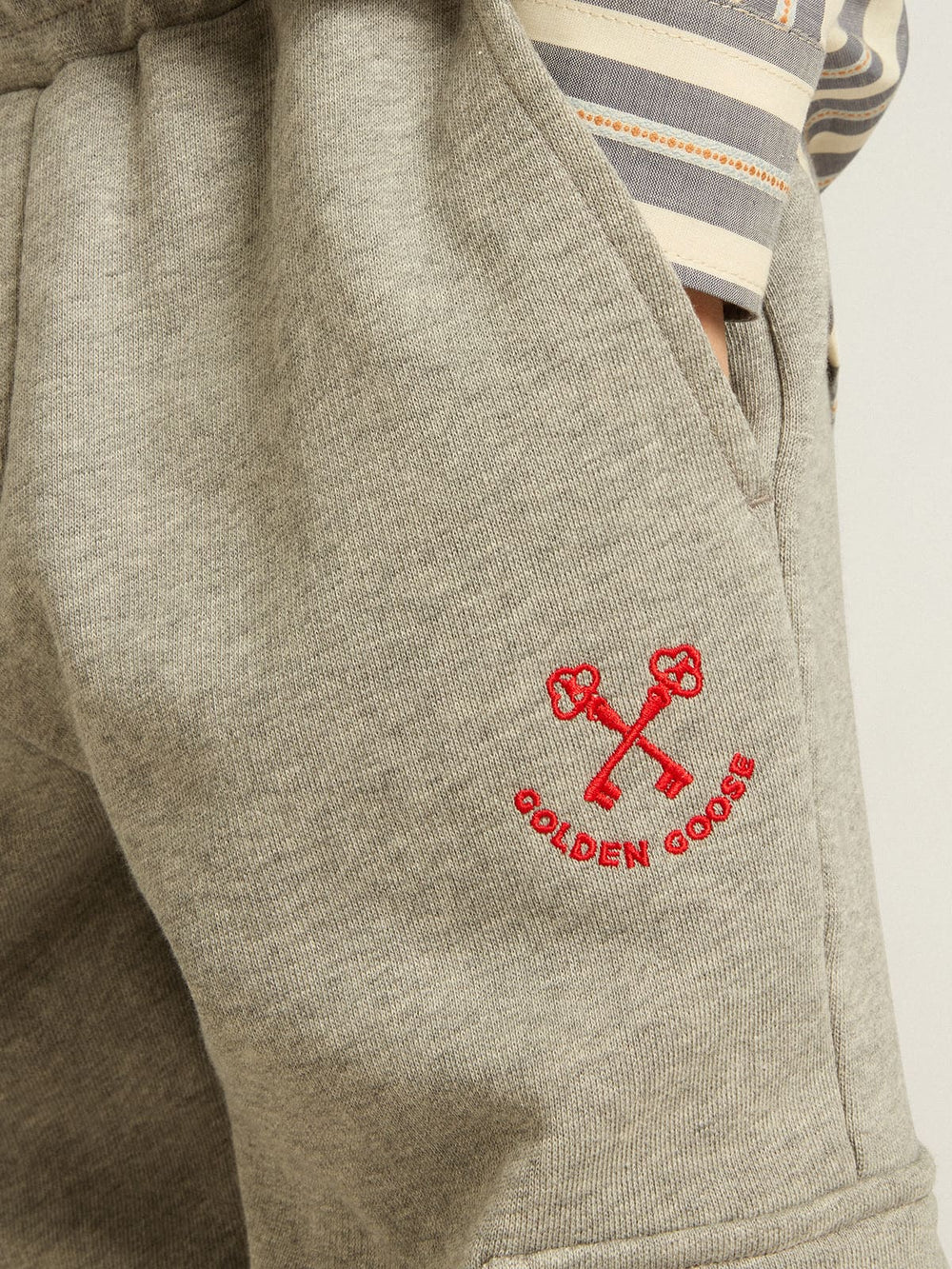 Golden Goose Gray melange cotton cargo joggers with embroidery