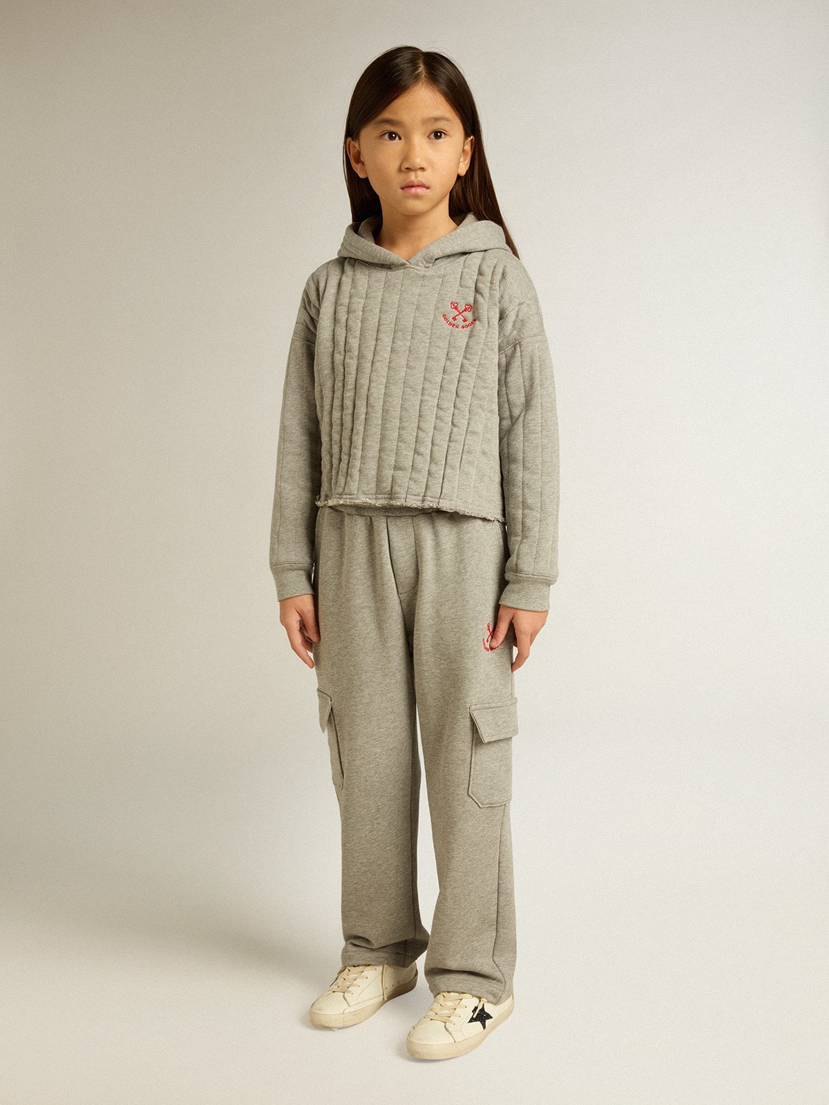 Golden Goose Gray melange cotton cargo joggers with embroidery