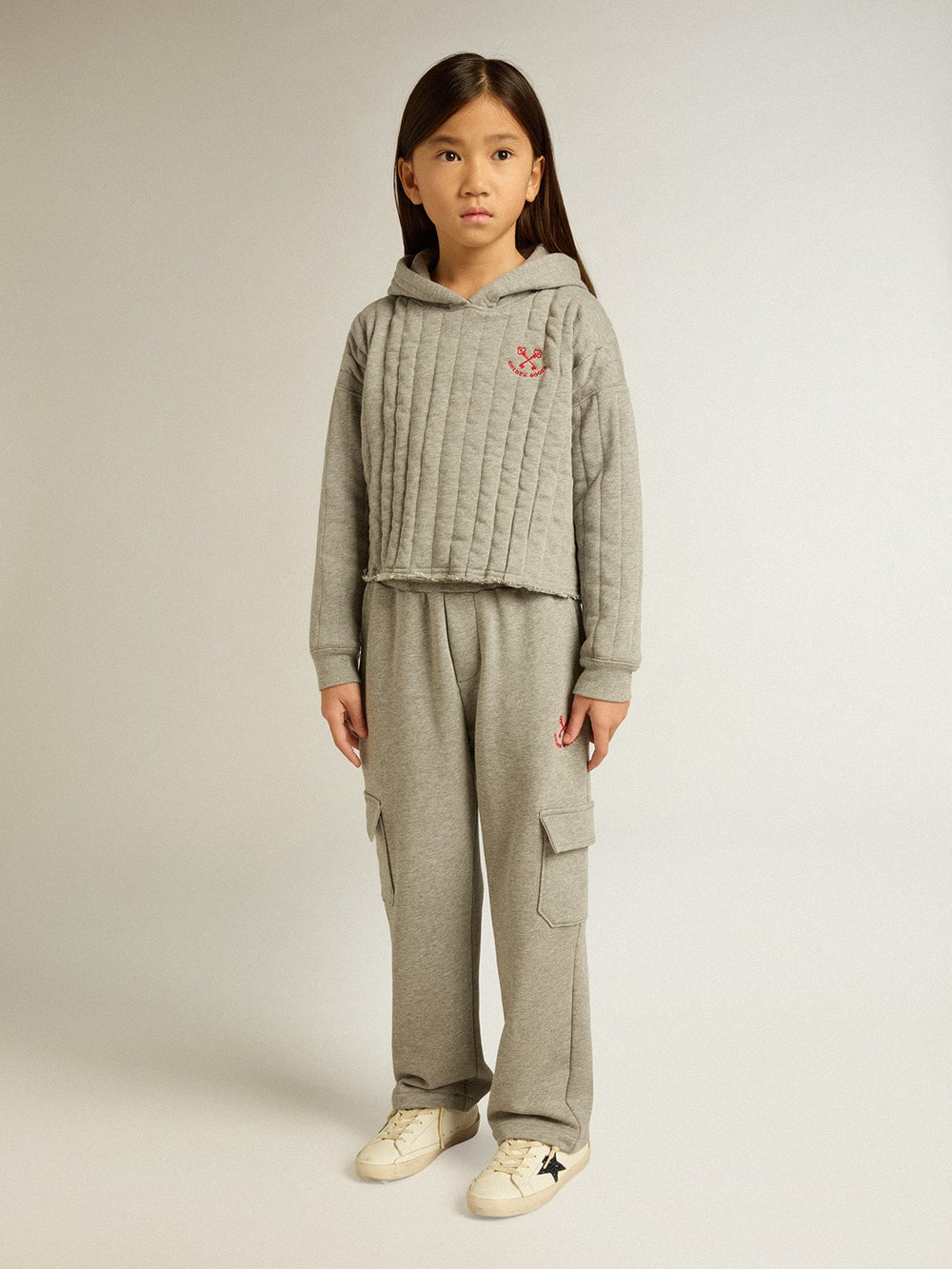Golden Goose Gray melange cotton cargo joggers with embroidery