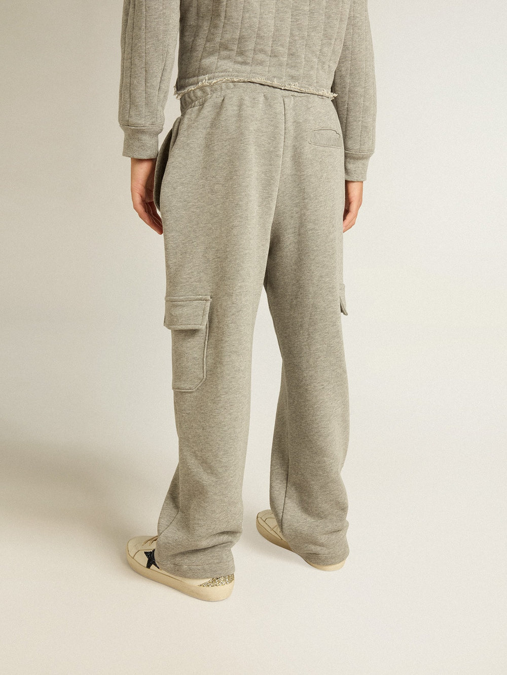 Golden Goose Gray melange cotton cargo joggers with embroidery