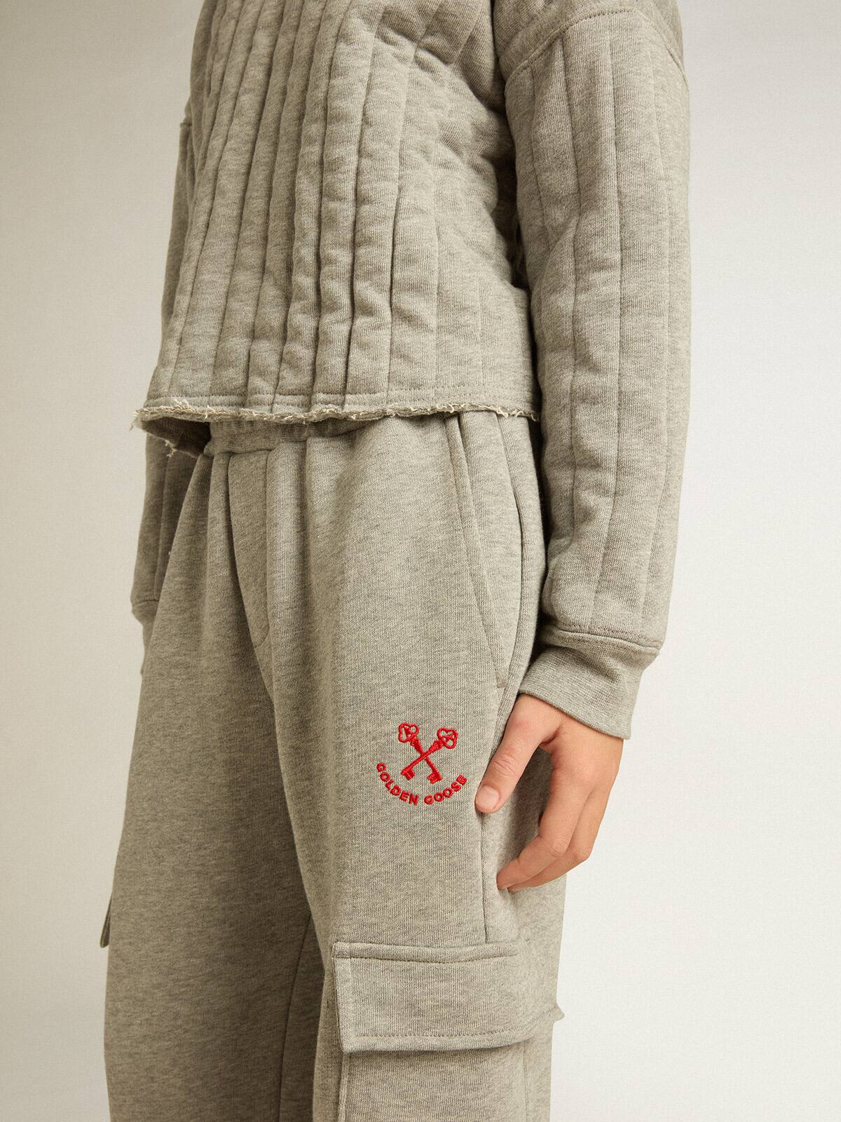 Golden Goose Gray melange cotton cargo joggers with embroidery