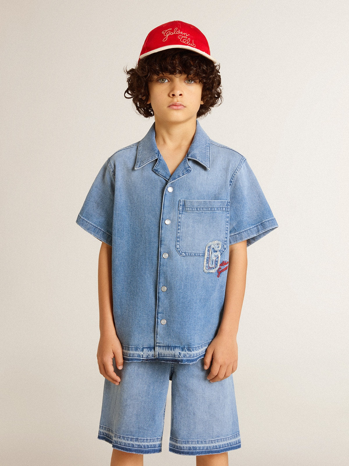 Golden Goose Kids’ denim shorts with embroidery on the back