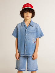 Golden Goose Kids’ denim shorts with embroidery on the back