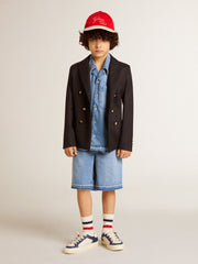 Golden Goose Kids’ denim shorts with embroidery on the back