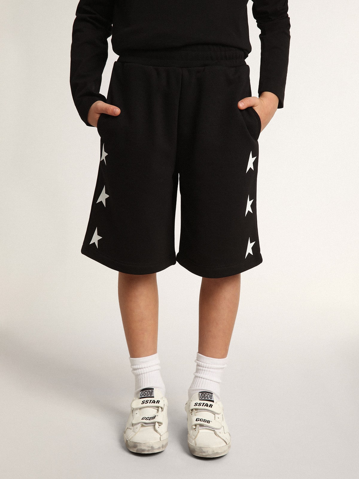 Golden Goose Boys’ black Bermuda shorts with white stars
