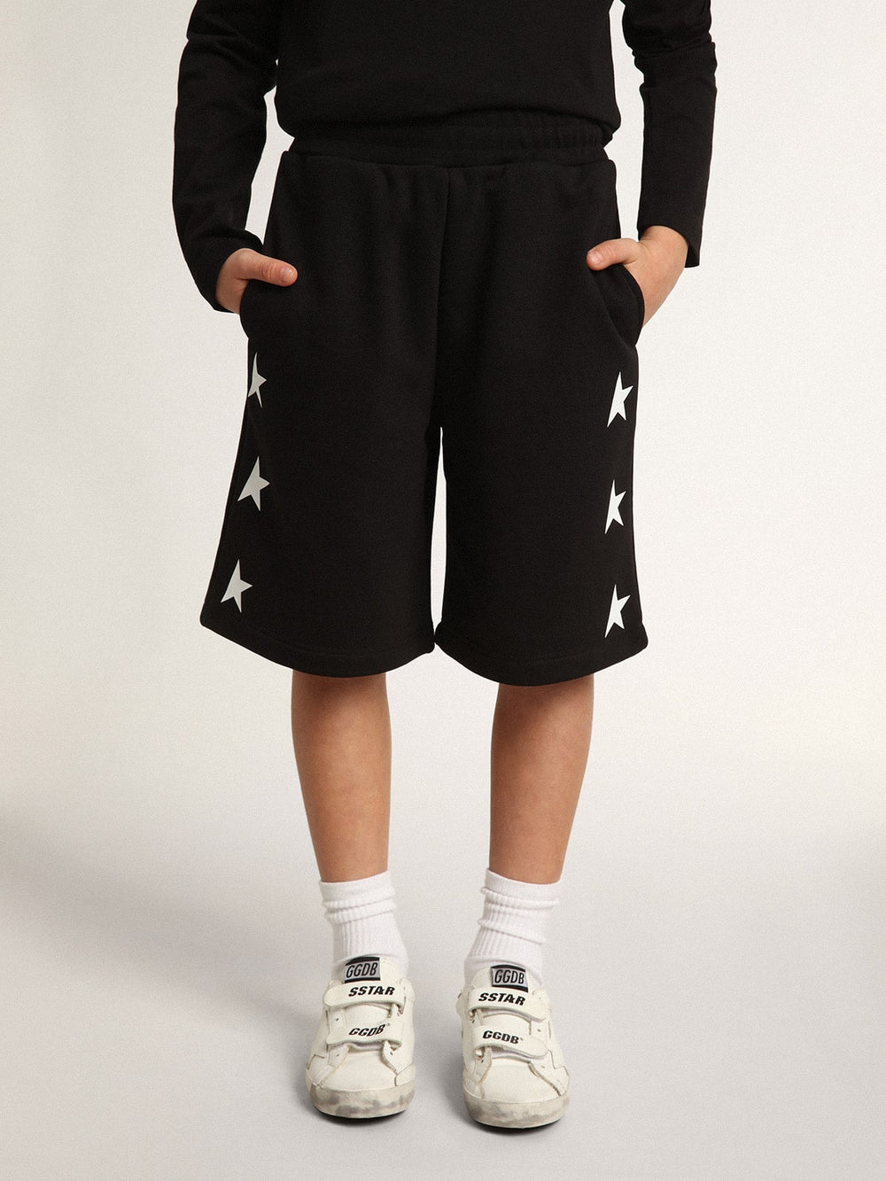 Golden Goose Boys’ black Bermuda shorts with white stars