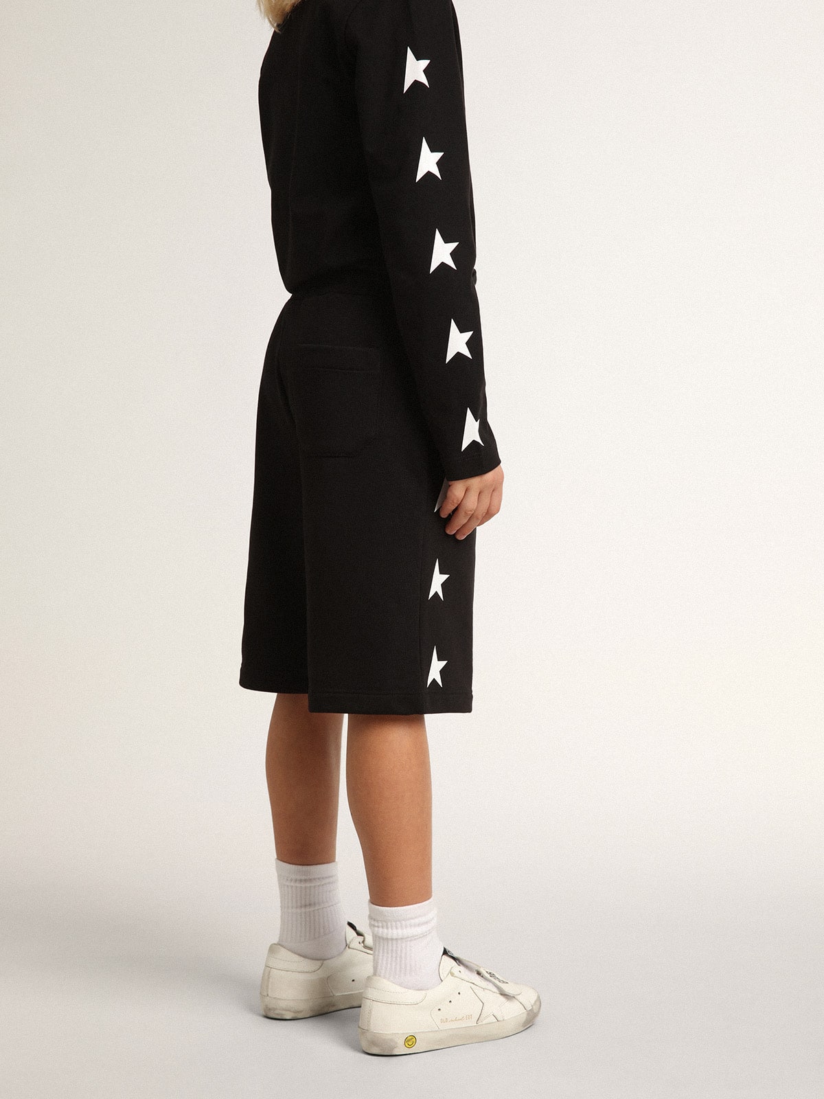 Golden Goose Boys’ black Bermuda shorts with white stars