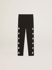 Golden Goose Girls’ black leggings with white stars on the sides