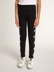 Golden Goose Girls’ black leggings with white stars on the sides