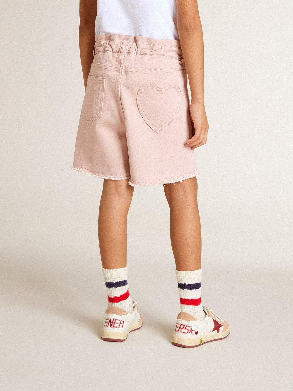 Golden Goose Girls' pink cotton shorts with embroidery