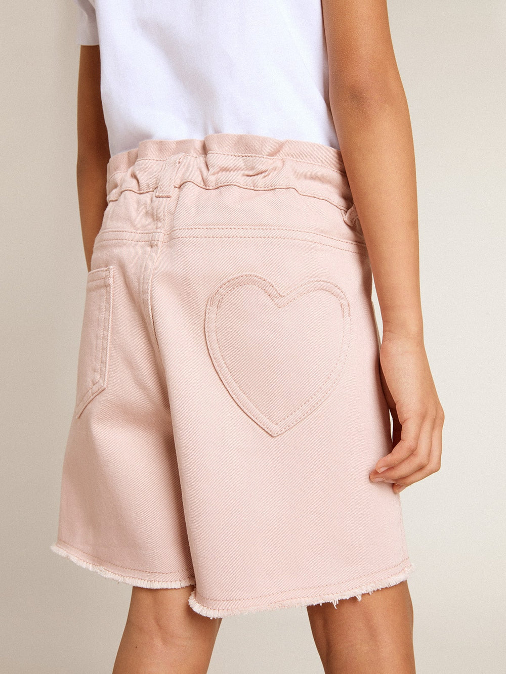 Golden Goose Girls' pink cotton shorts with embroidery