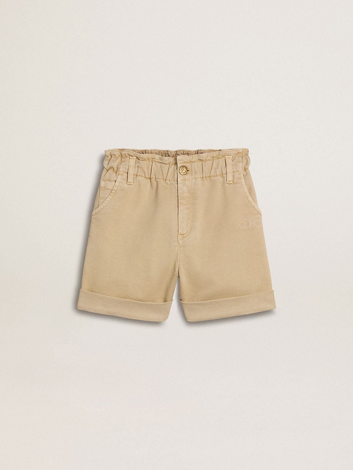 Golden Goose Girls' sand-colored shorts with embroidered logo