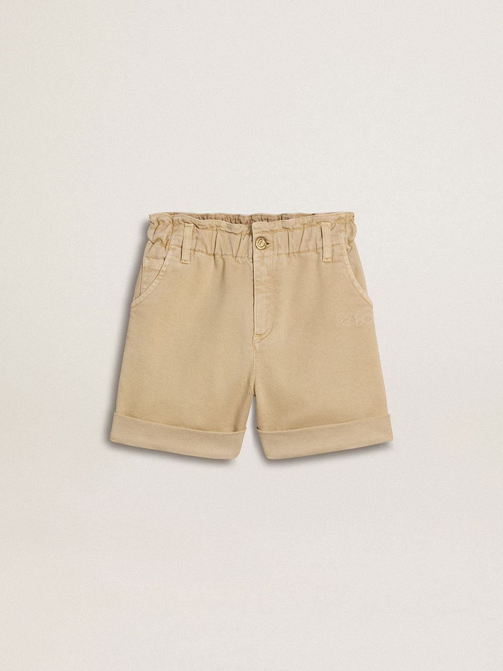 Golden Goose Girls' sand-colored shorts with embroidered logo