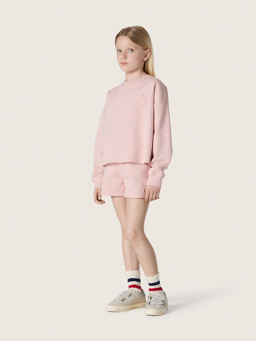 Golden Goose Star girls’ shorts in pink cotton with patch and logo