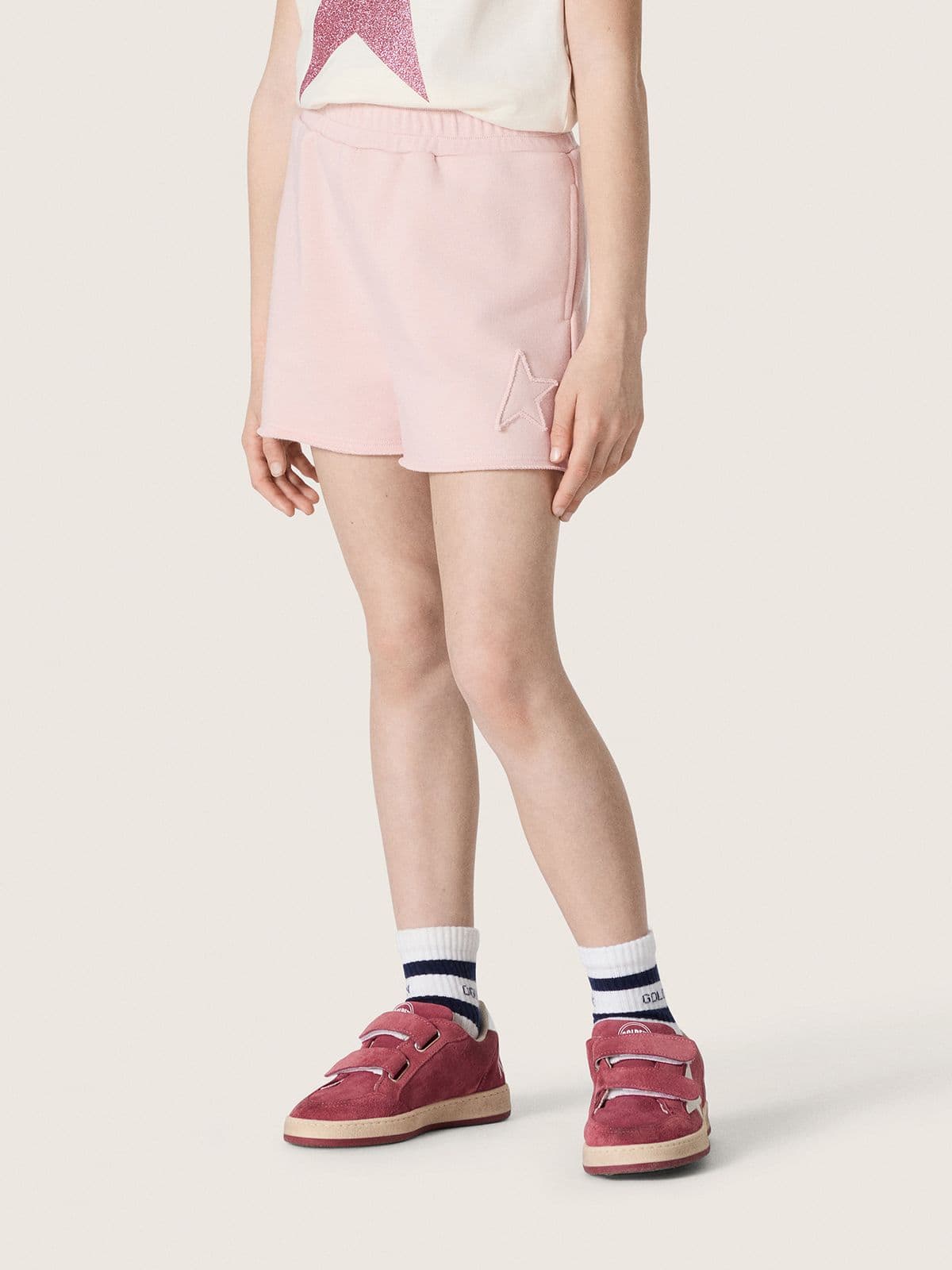 Golden Goose Star girls’ shorts in pink cotton with patch and logo