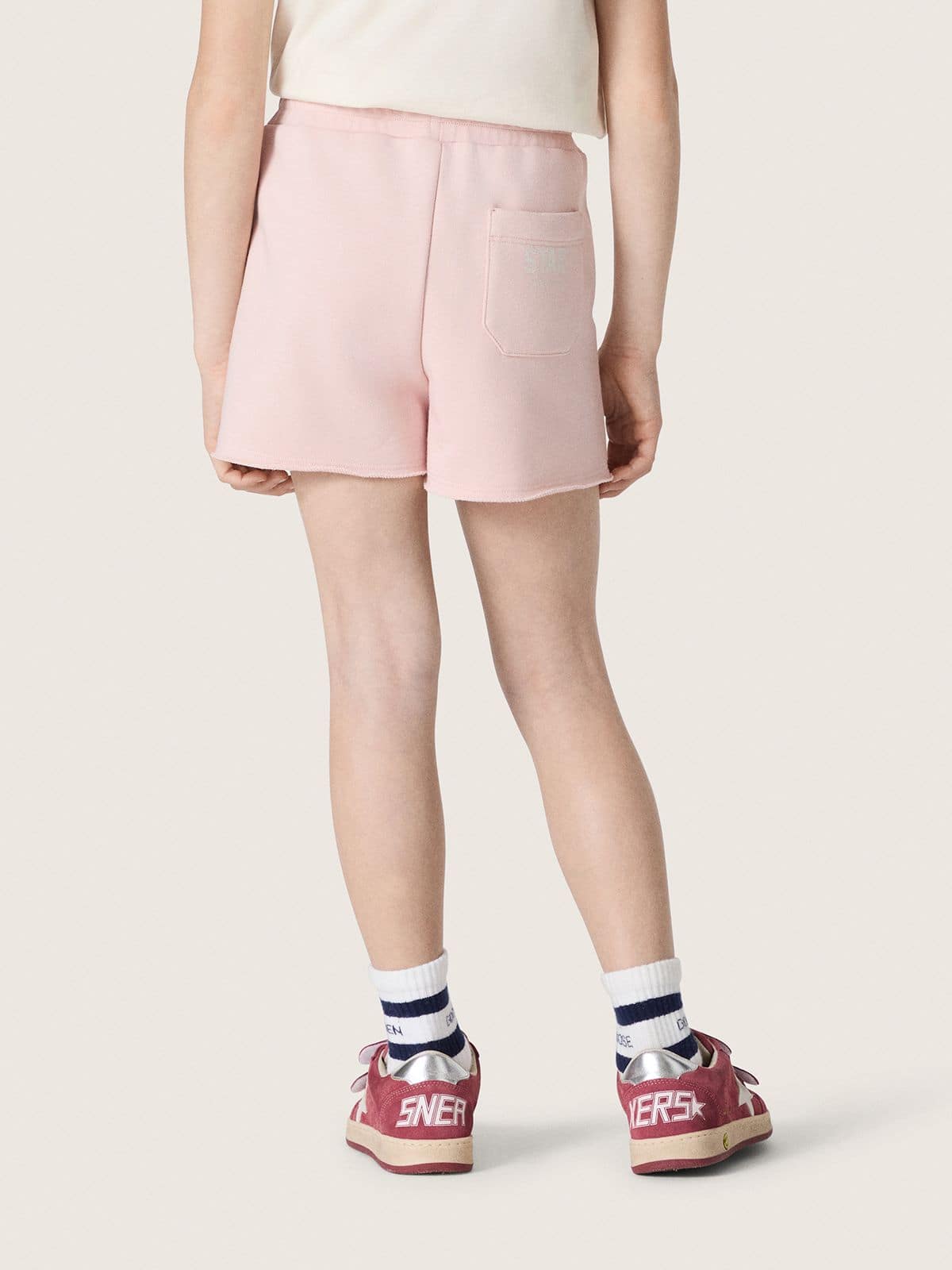 Golden Goose Star girls’ shorts in pink cotton with patch and logo