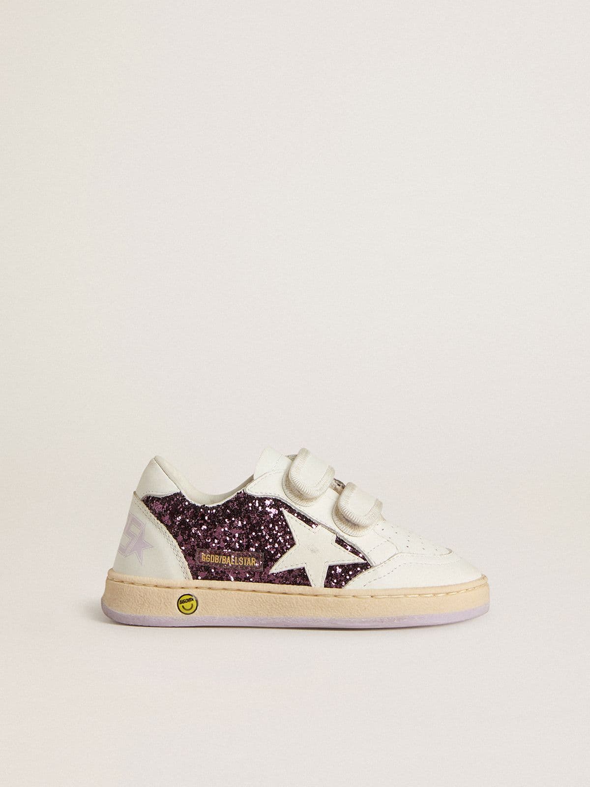 Golden Goose Junior Ball Star in purple glitter with white leather star and heel tab
