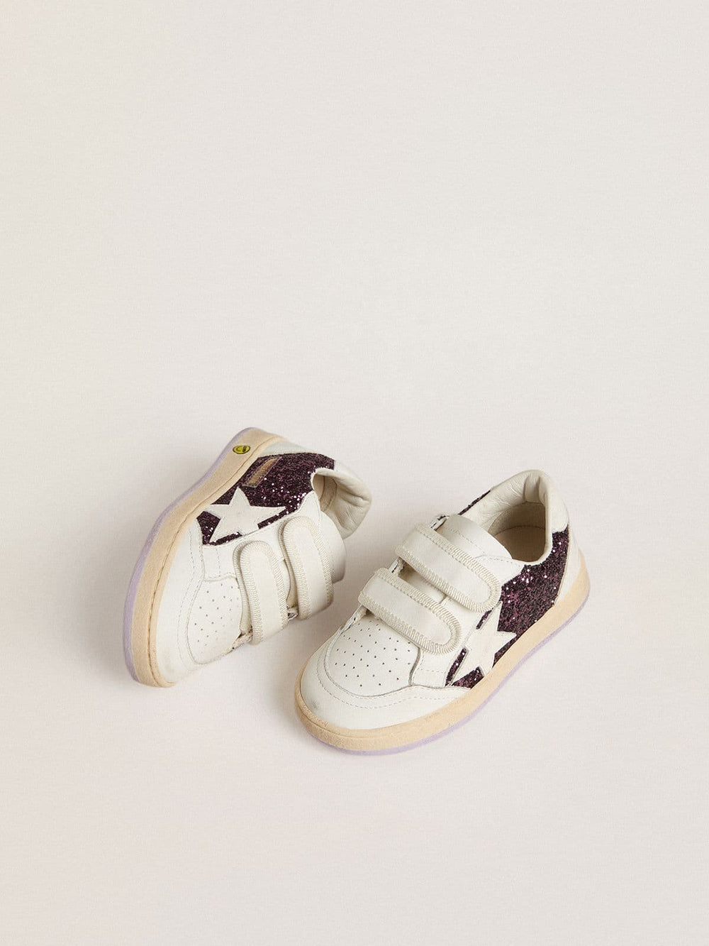 Golden Goose Junior Ball Star in purple glitter with white leather star and heel tab