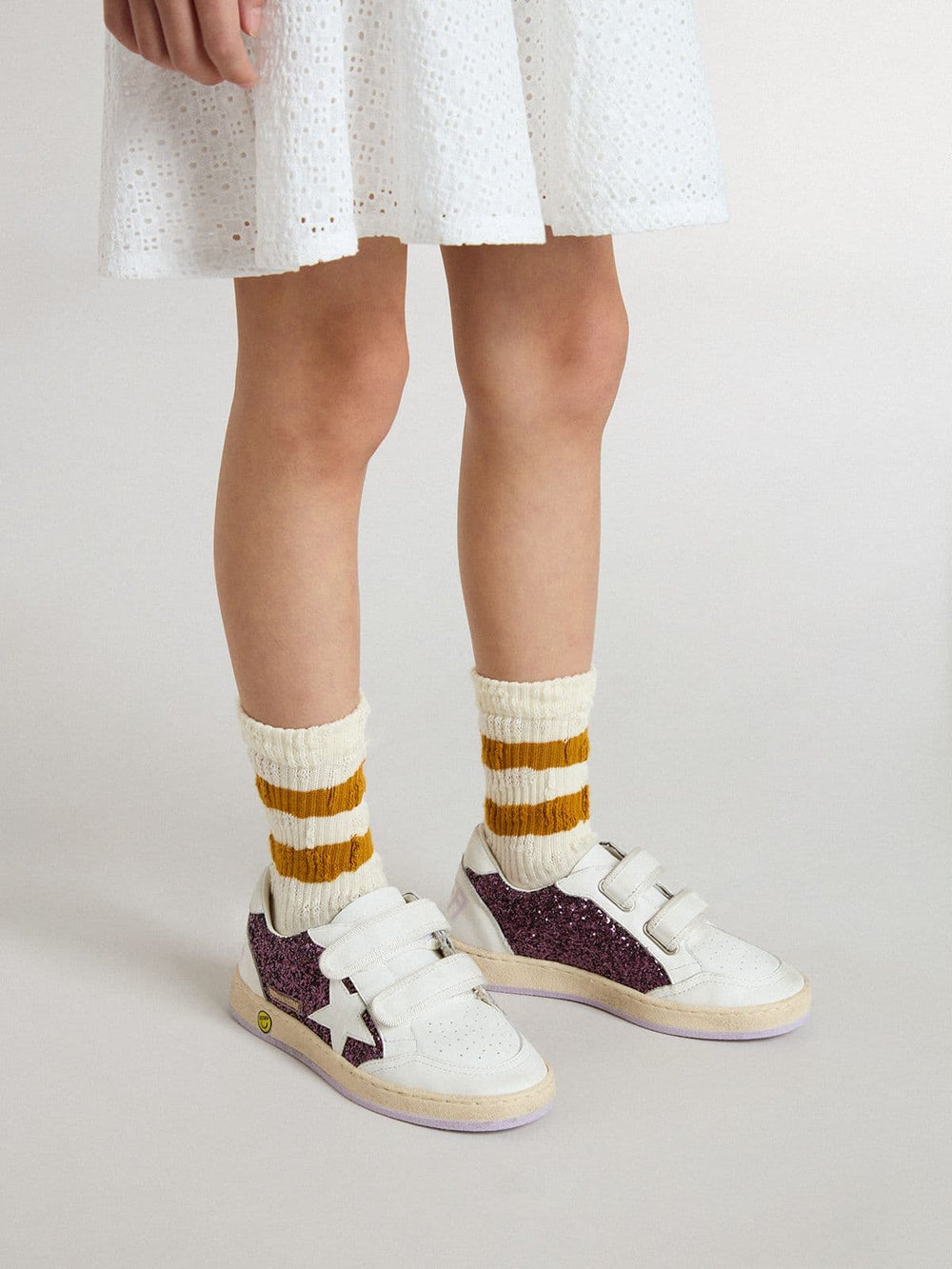Golden Goose Junior Ball Star in purple glitter with white leather star and heel tab
