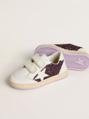 Golden Goose Junior Ball Star in purple glitter with white leather star and heel tab