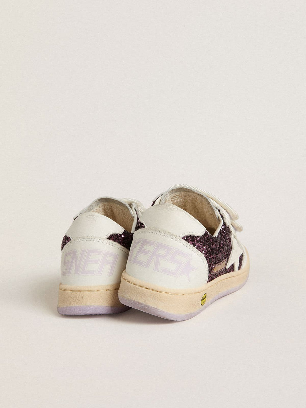 Golden Goose Junior Ball Star in purple glitter with white leather star and heel tab