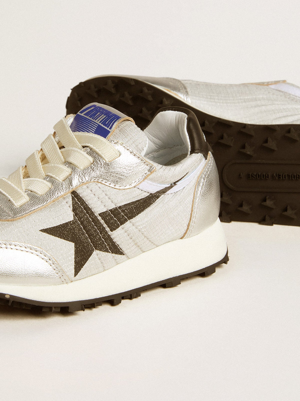 Golden Goose Junior Marathon in silver nylon with black star and leather heel tab