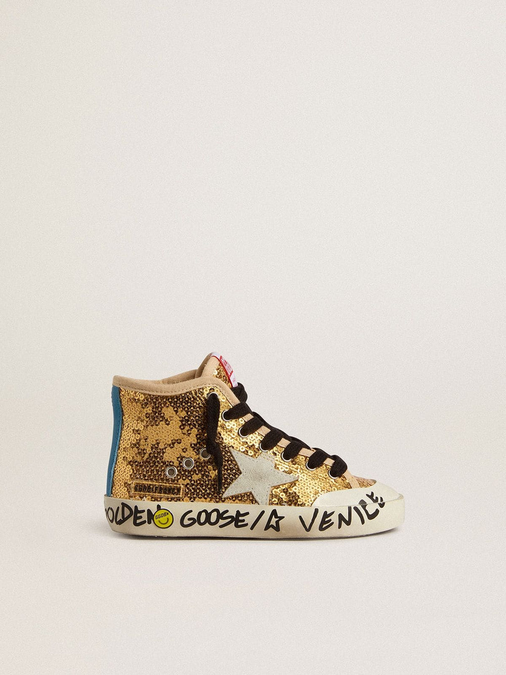 Golden Goose Junior Francy Penstar in gold sequins with ice-gray suede star