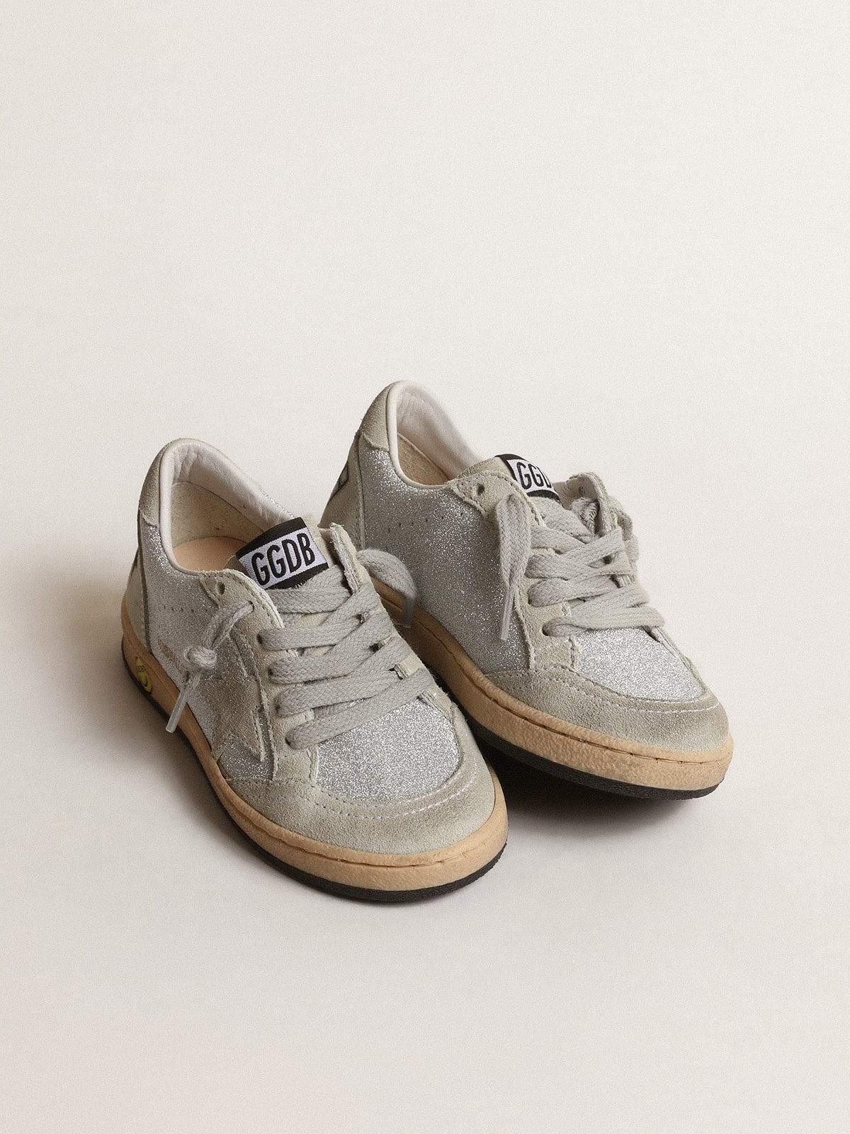 Golden Goose Ball Star Junior in glitter with ice-gray suede inserts