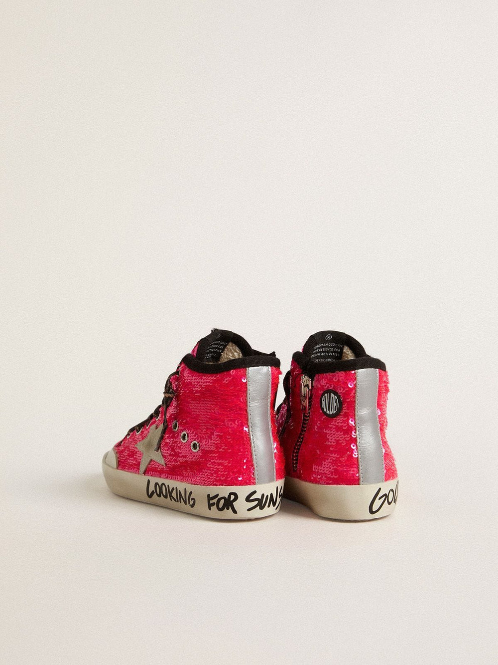 Golden Goose Junior Francy in sequins with ice-gray suede star and animal-print laces