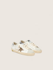 Golden Goose Junior Super-Star with gold glitter star and silver metallic leather heel tab