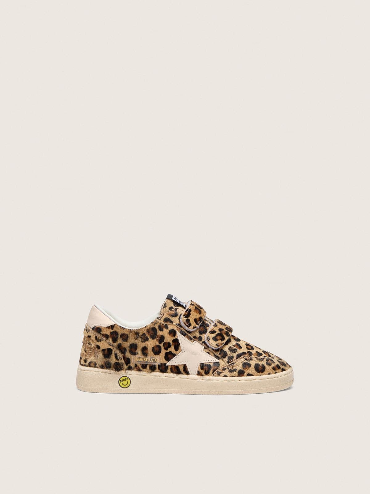 Golden Goose Junior Ball Star in leopard-print pony skin with pink leather star and heel tab
