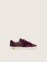 Golden Goose Junior Old School in burgundy glitter with burgundy suede star and heel tab