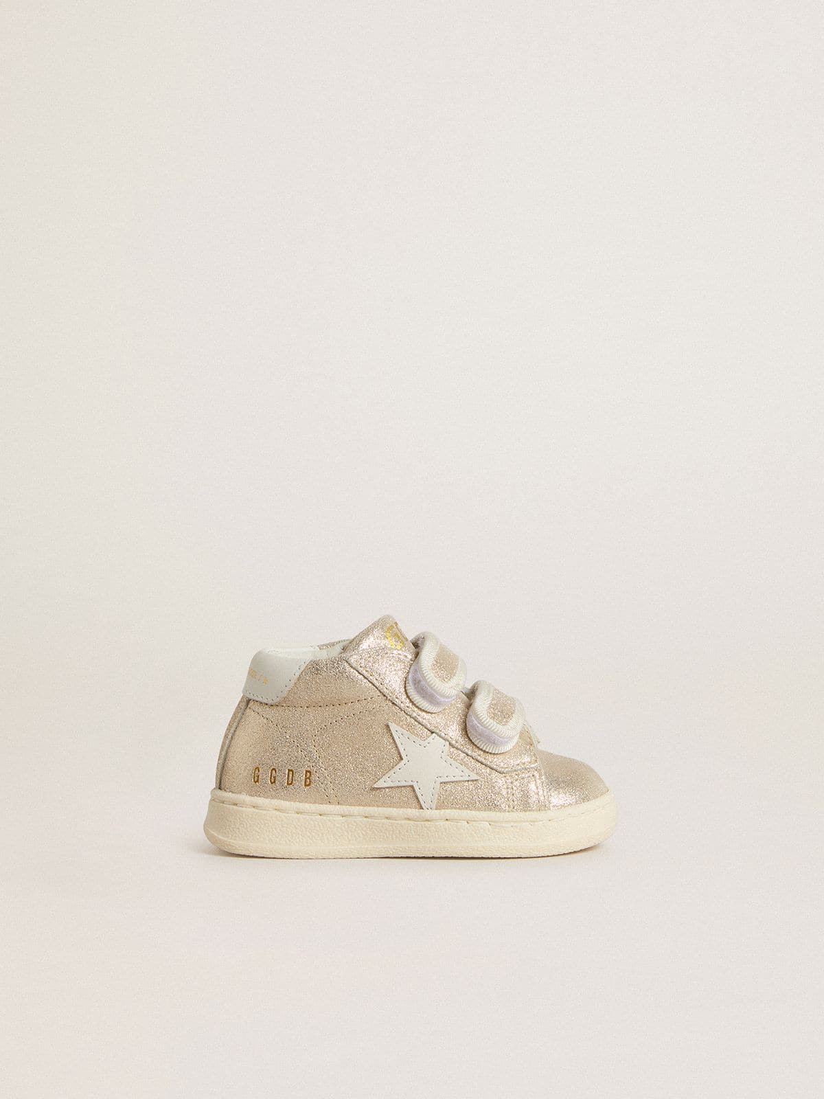 Golden Goose Junior June in sand-colored metallic suede with white leather star and heel tab