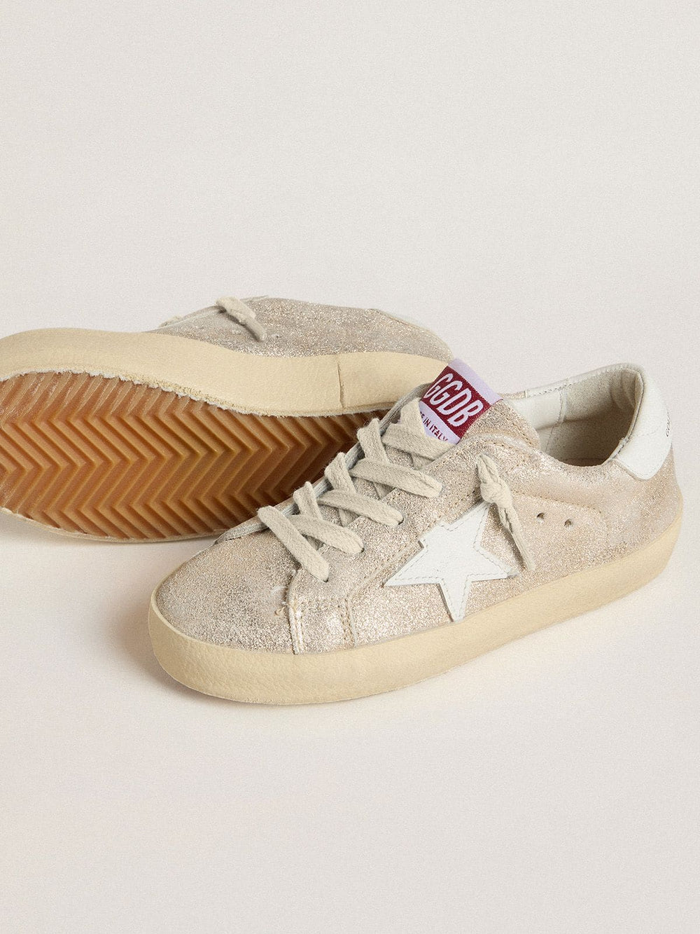 Golden Goose Junior Super-Star in sand-colored laminated-effect suede with white leather star