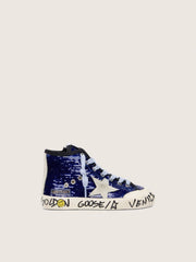 Golden Goose Junior Francy Penstar in blue sequins with white suede star
