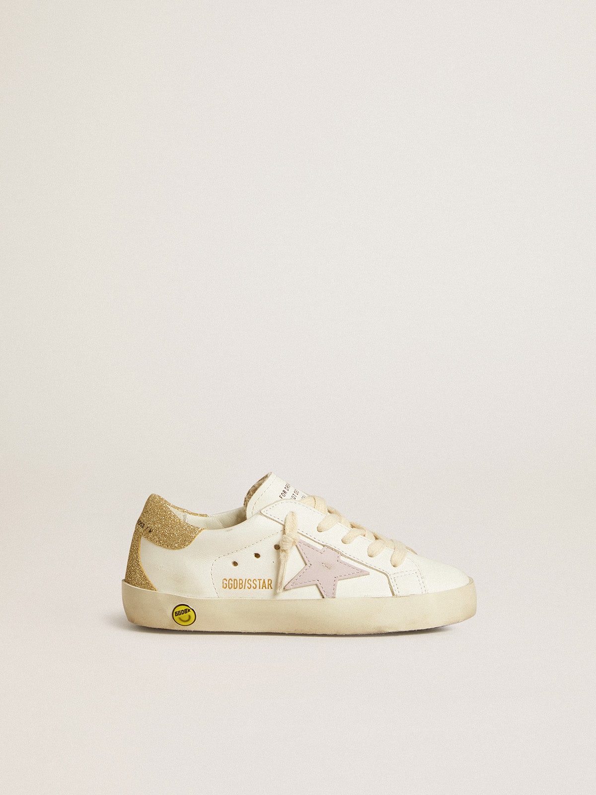 Golden Goose Super-Star Junior with lilac leather star and glitter heel tab