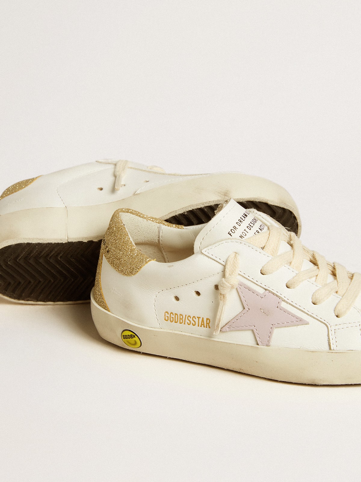 Golden Goose Super-Star Junior with lilac leather star and glitter heel tab