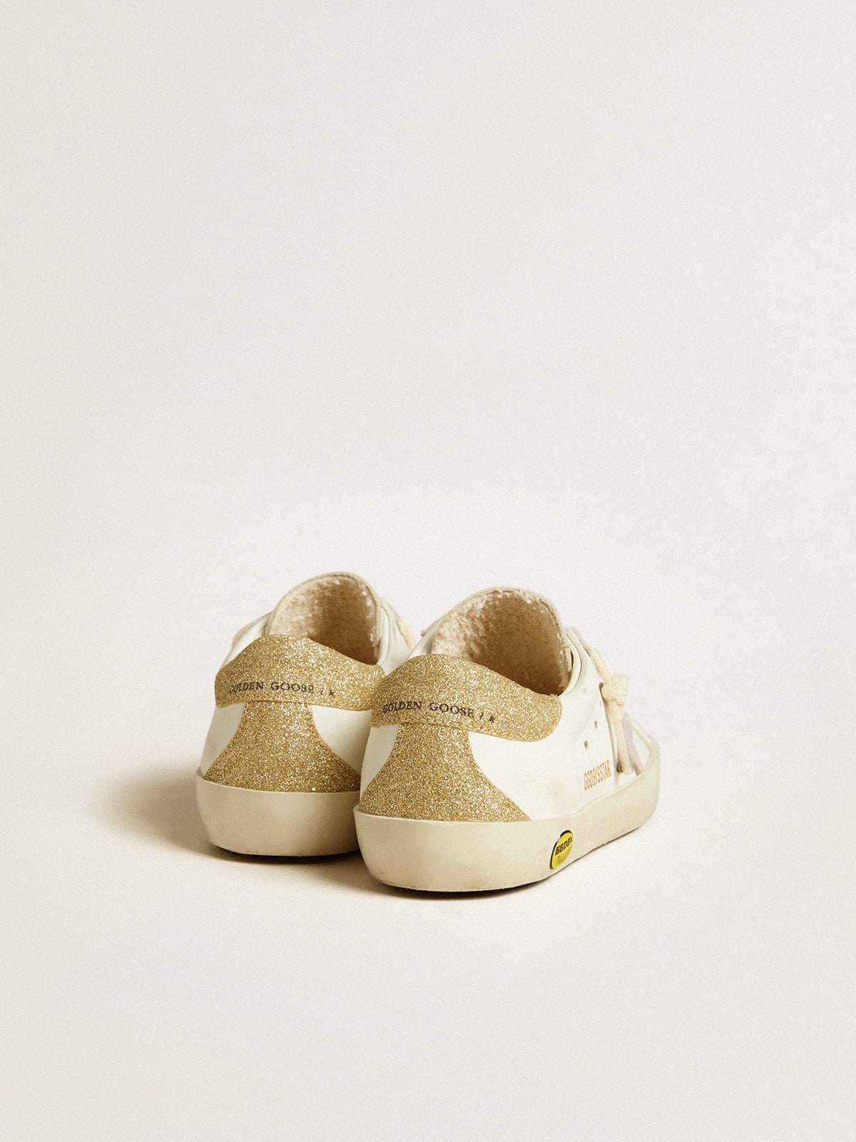 Golden Goose Super-Star Junior with lilac leather star and glitter heel tab