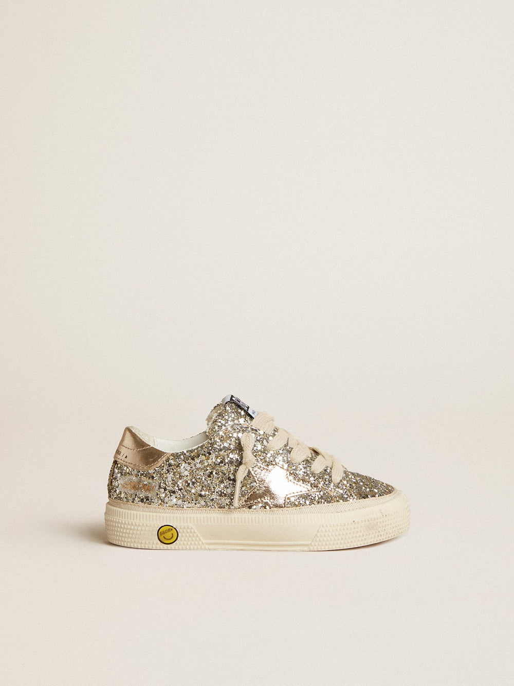 Golden Goose May Junior in platinum glitter with metallic leather star and heel tab