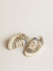 Golden Goose May Junior in platinum glitter with metallic leather star and heel tab