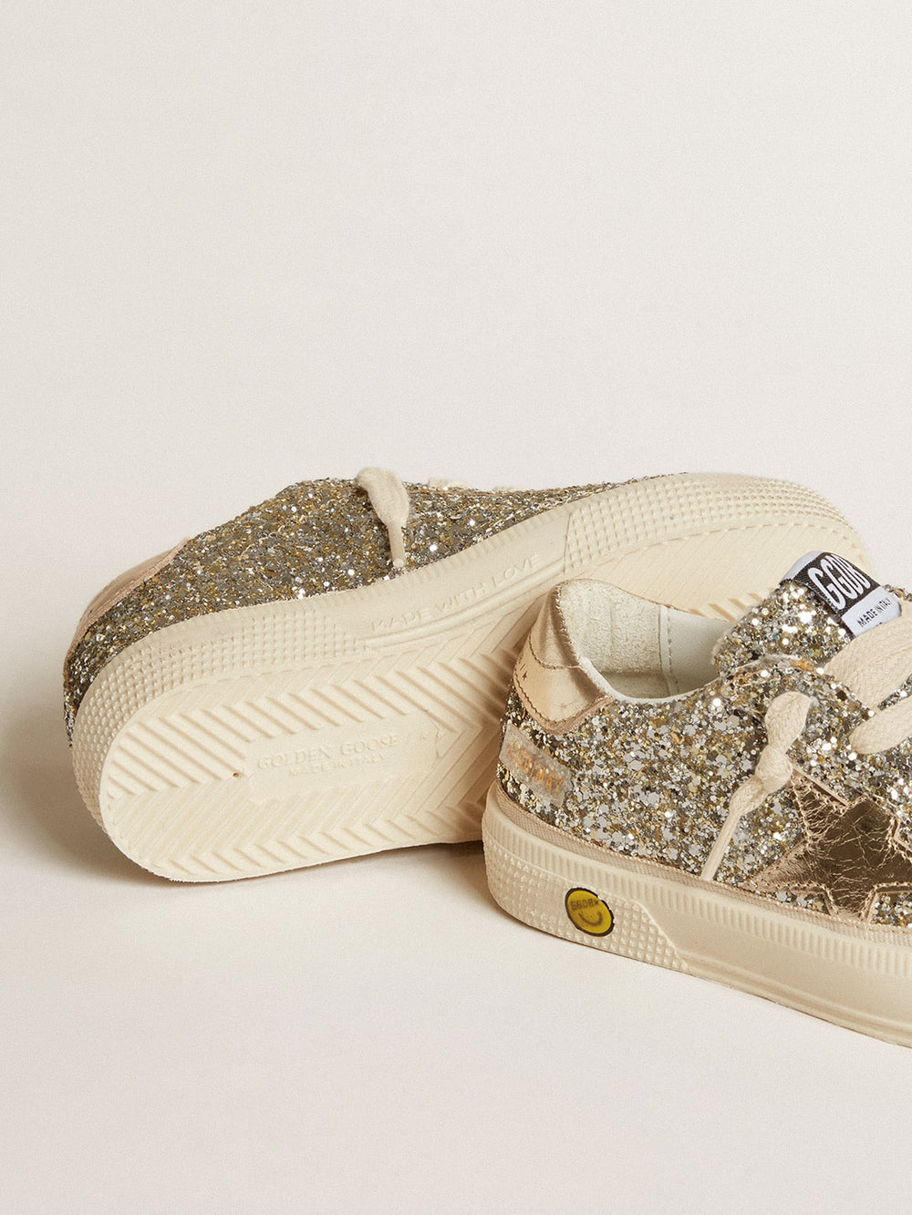 Golden Goose May Junior in platinum glitter with metallic leather star and heel tab