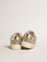 Golden Goose May Junior in platinum glitter with metallic leather star and heel tab