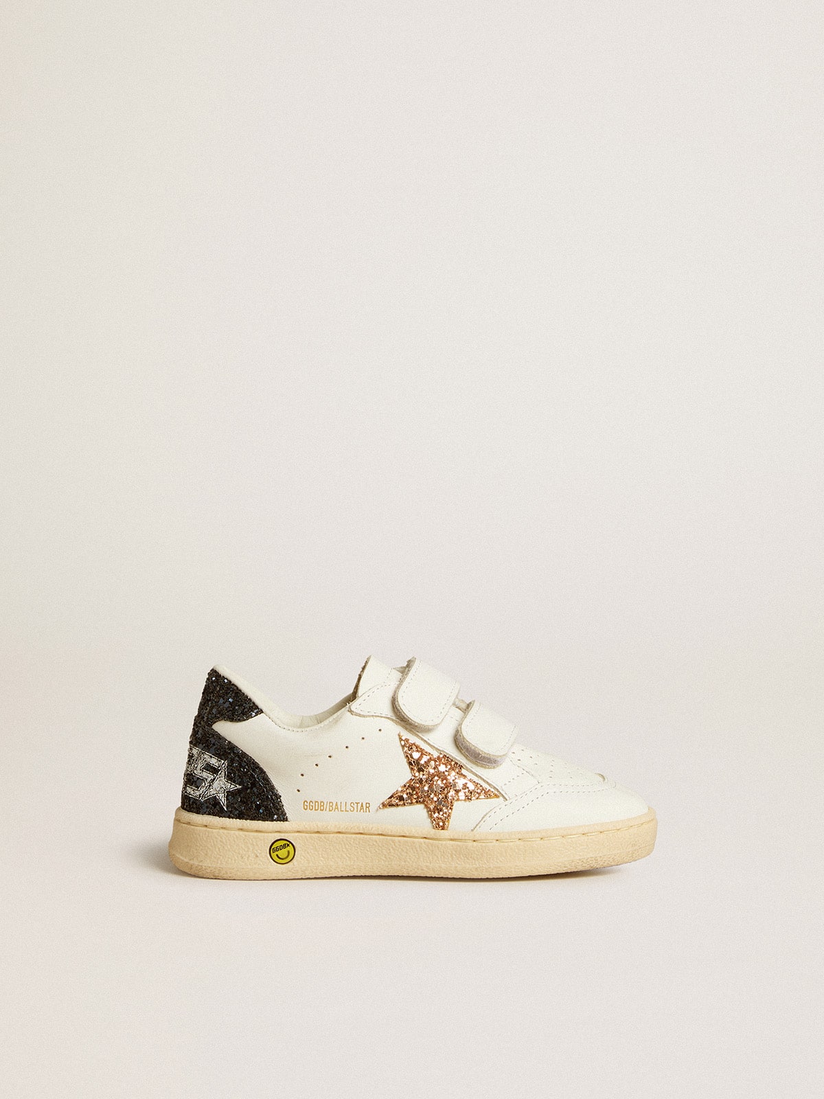 Golden Goose Junior Ball Star in white nappa with glitter star, heel tab and heel