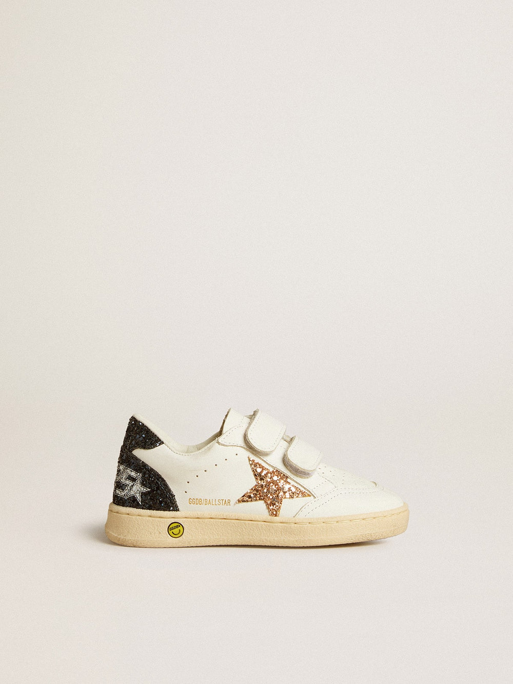 Golden Goose Junior Ball Star in white nappa with glitter star, heel tab and heel