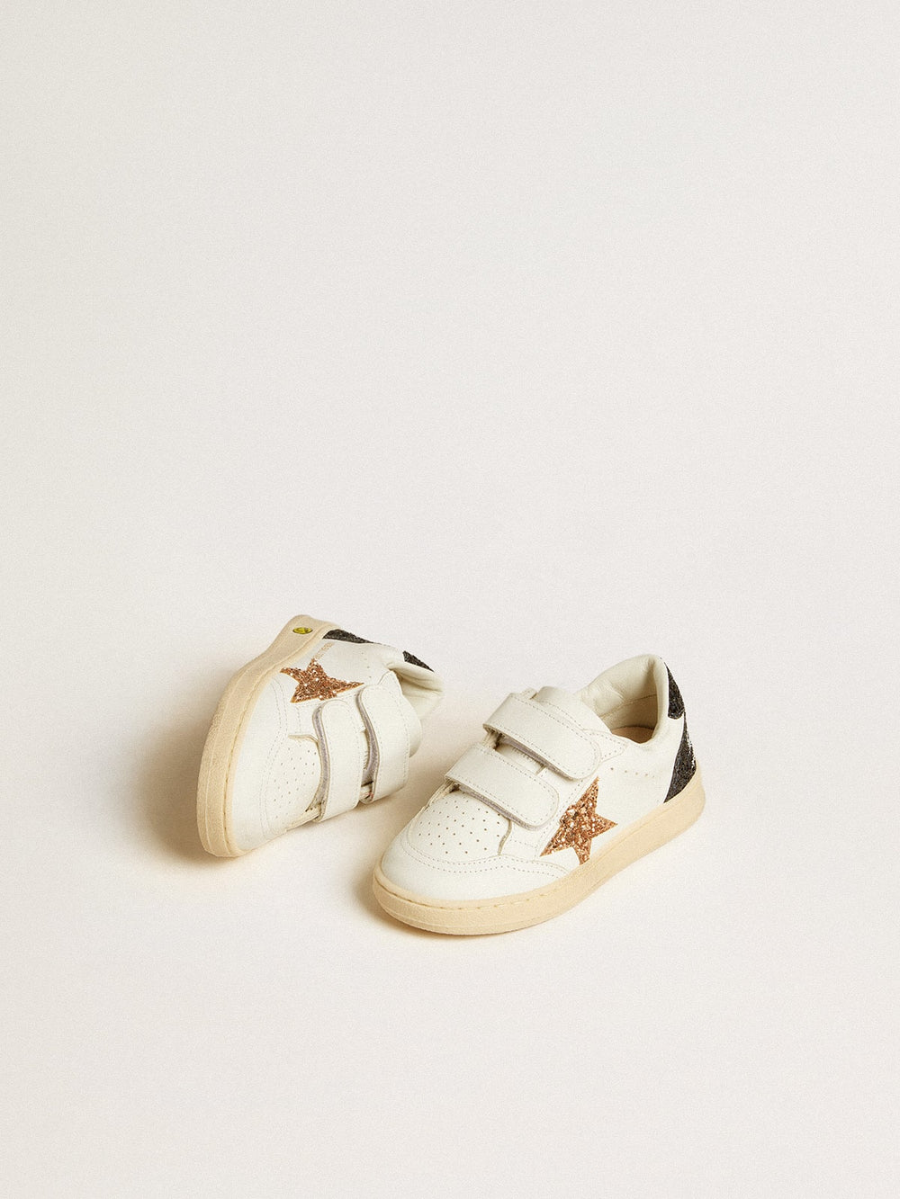 Golden Goose Junior Ball Star in white nappa with glitter star, heel tab and heel